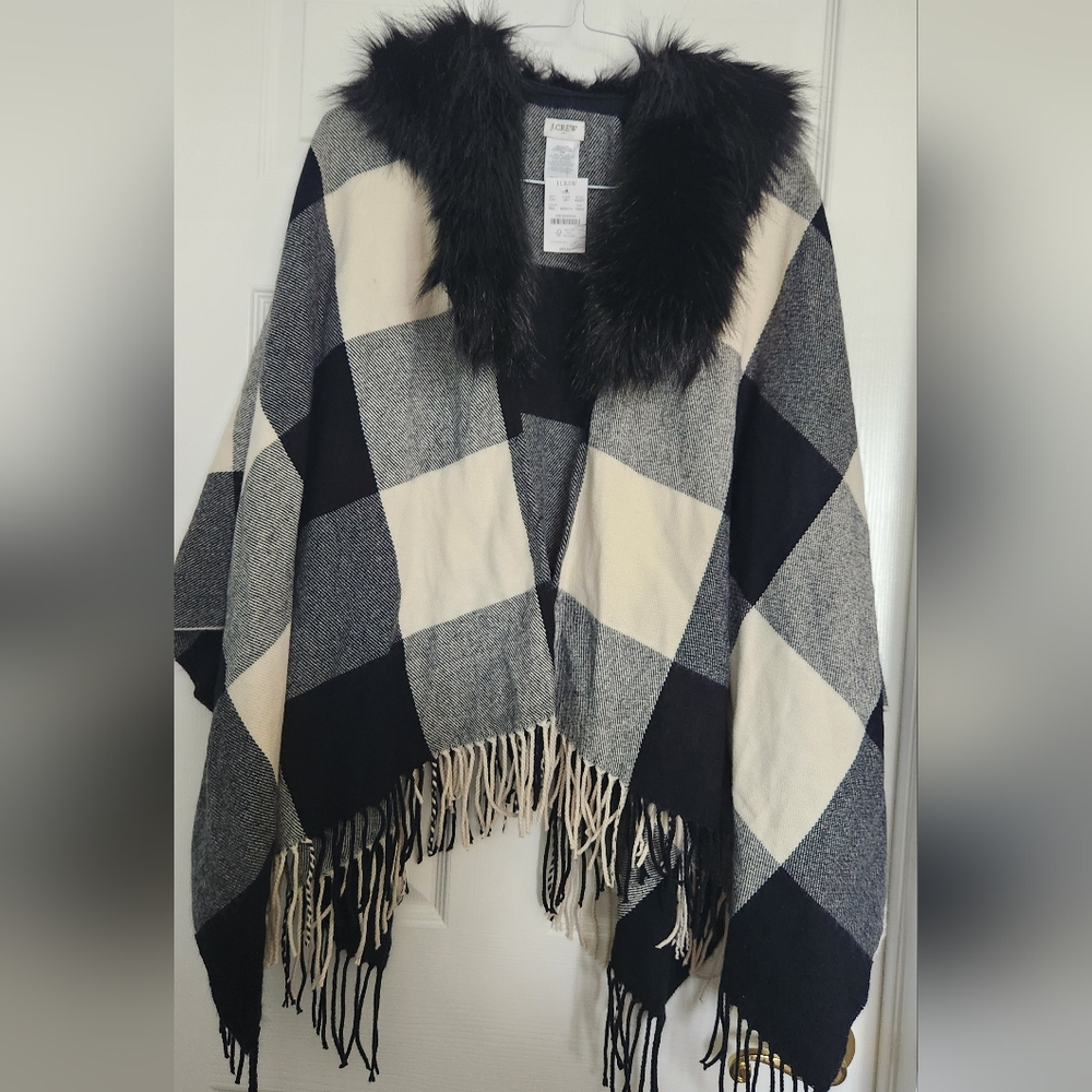 J. Crew Black and White Knit Poncho